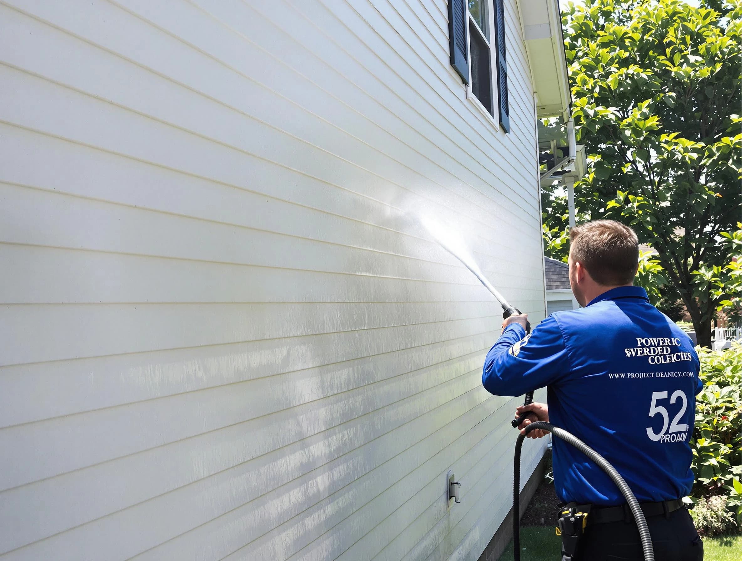 A Streetsboro Power Washing technician power washing a home in Streetsboro